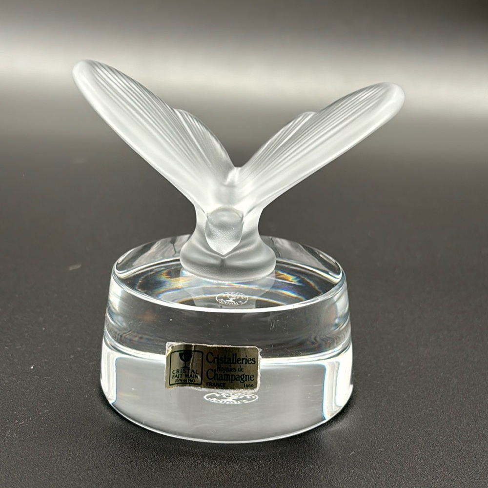 Vintage Cristal France Frosted Glass Butterfly Paperweight